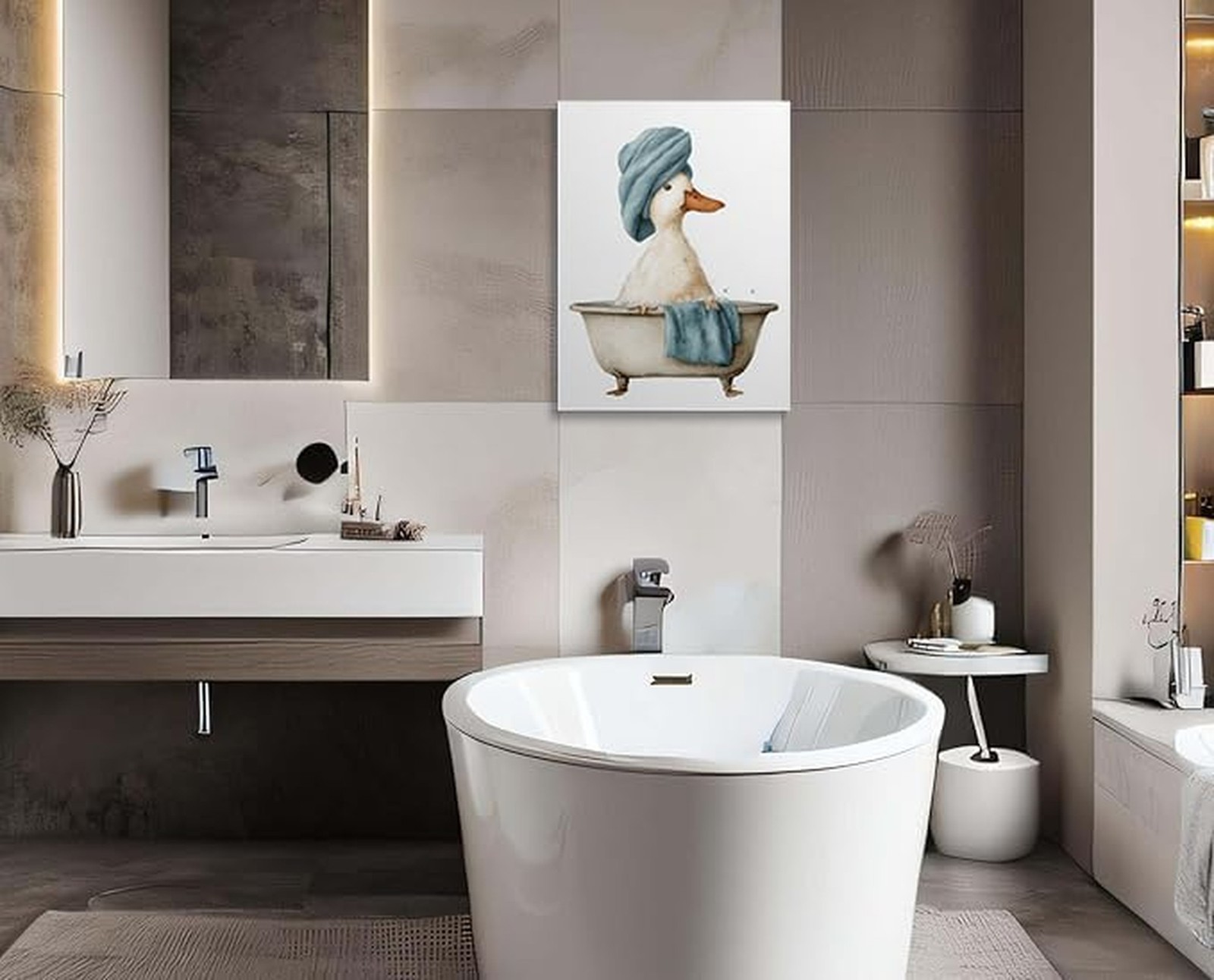 Duck in Bathtub Canvas Wall Art Framed Print Funny Animal Bathroom Wall Decor…