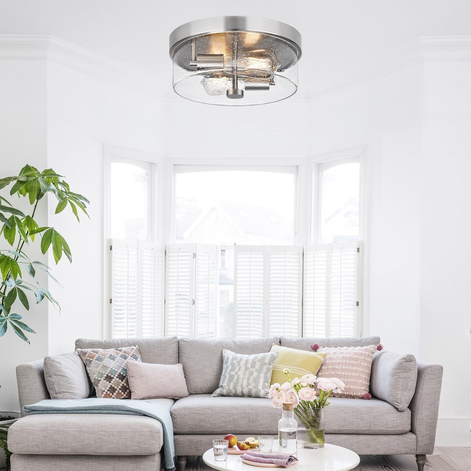 Flush Mount Ceiling Light Fixtures, 2-Light 12 Inch Brushed Nickel