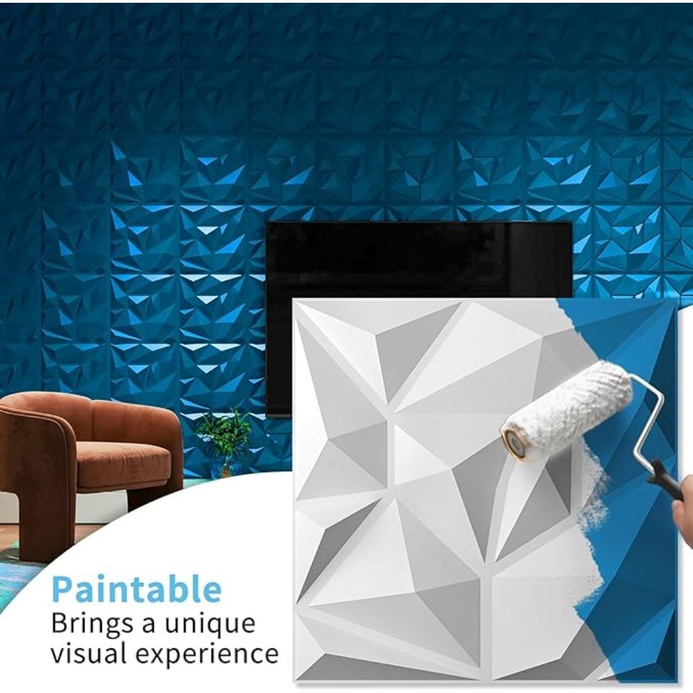 10PCS 3D Wall Panels Diamond Design Textured Accent PVC Wall Background Decor