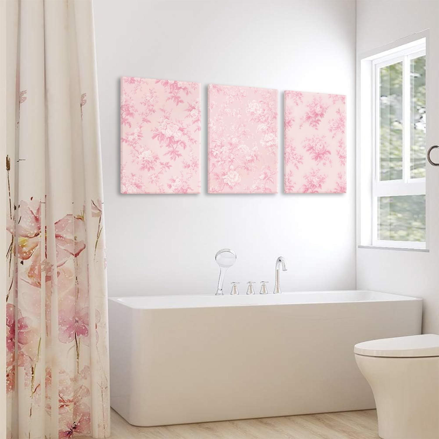 LYPHNX Framed Pink Chinoiserie Flower Canvas Wall Art light Pink Love Shack F…