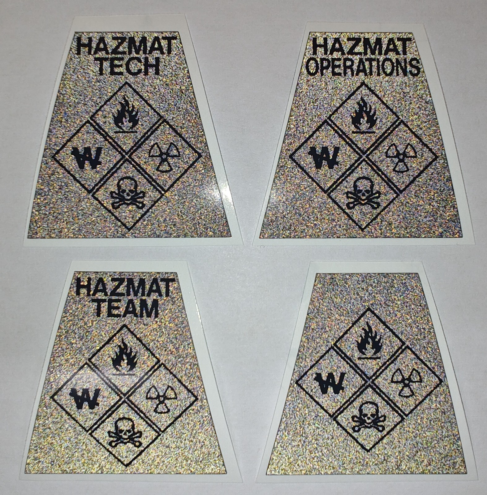 Reflective Black and Dark Grey HAZMAT Tetrahedron Fire Helmet Decal You Pick