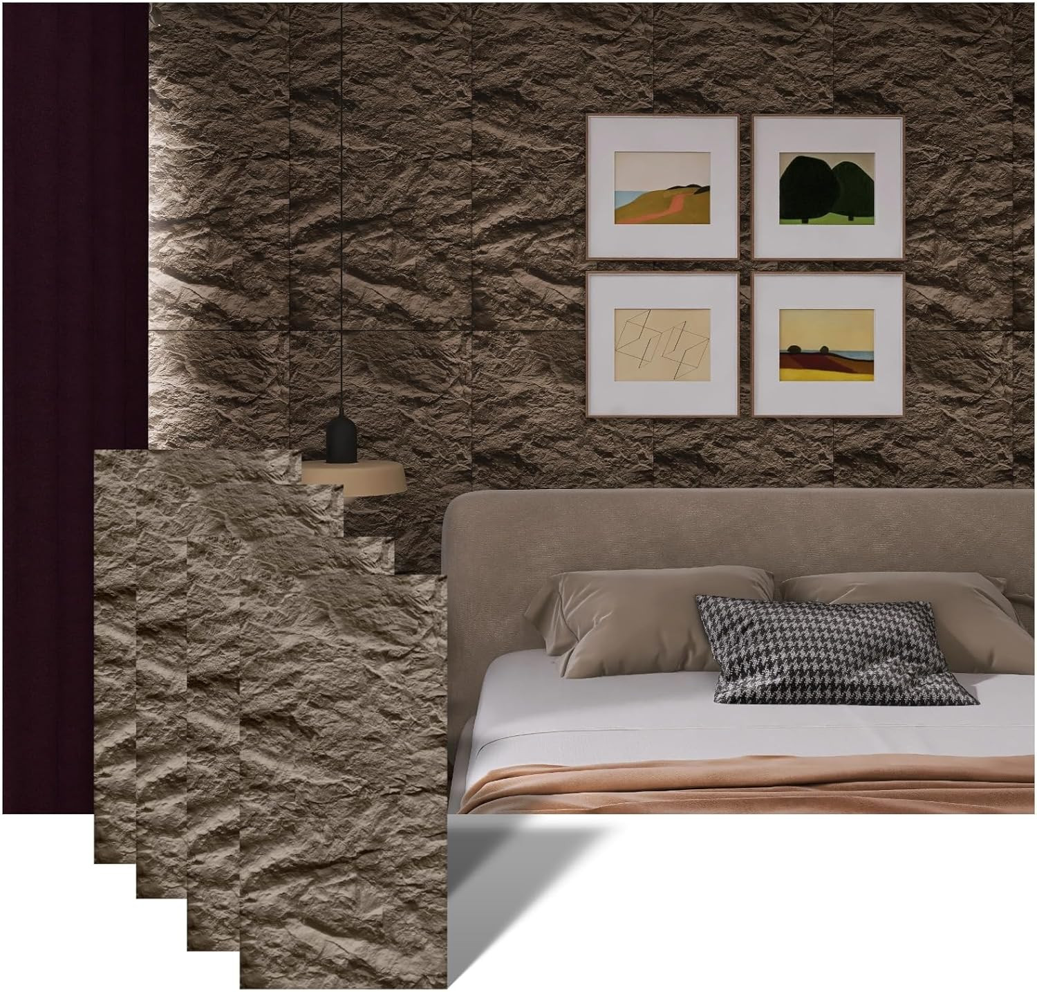 Stylish 3D Faux Stone Wall Panels – Waterproof Wainscoting, 4 Pack, Deep Grey