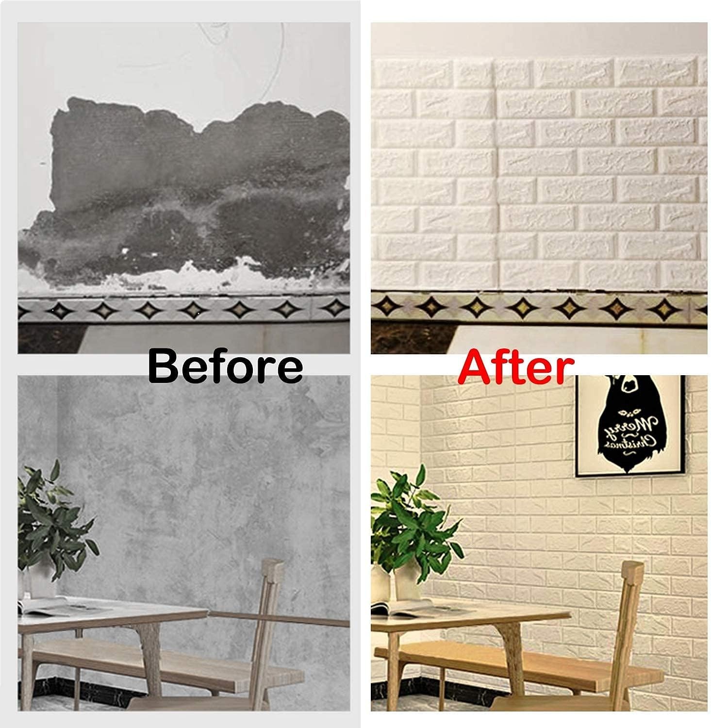 20 Pcs 3D White Brick Wall Panels – Peel & Stick Waterproof Decor, 19.38 sq ft