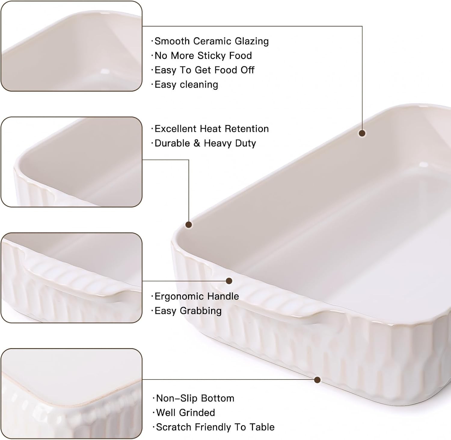 4.7QT Casserole Dishes for Oven, 9×13” Large Lasagna Pan, Ceramic Baking Dish, R