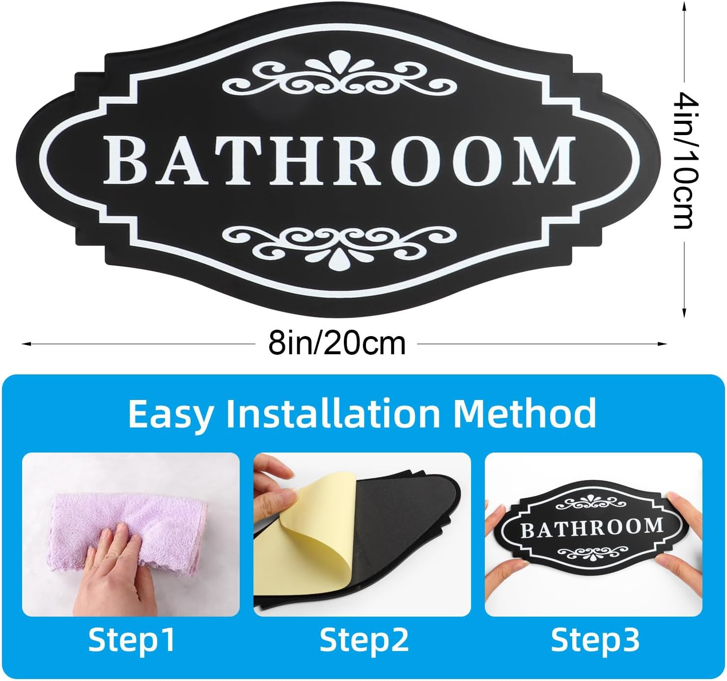 Bathroom Sign Sticker for Business and Home,Self-Adhesive Cute Bathroom Decor fo