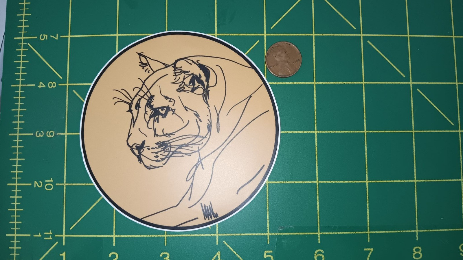 Round Lioness Vinyl Sticker Decal Tan Black Line Art Cat 3.5in Weatherproof