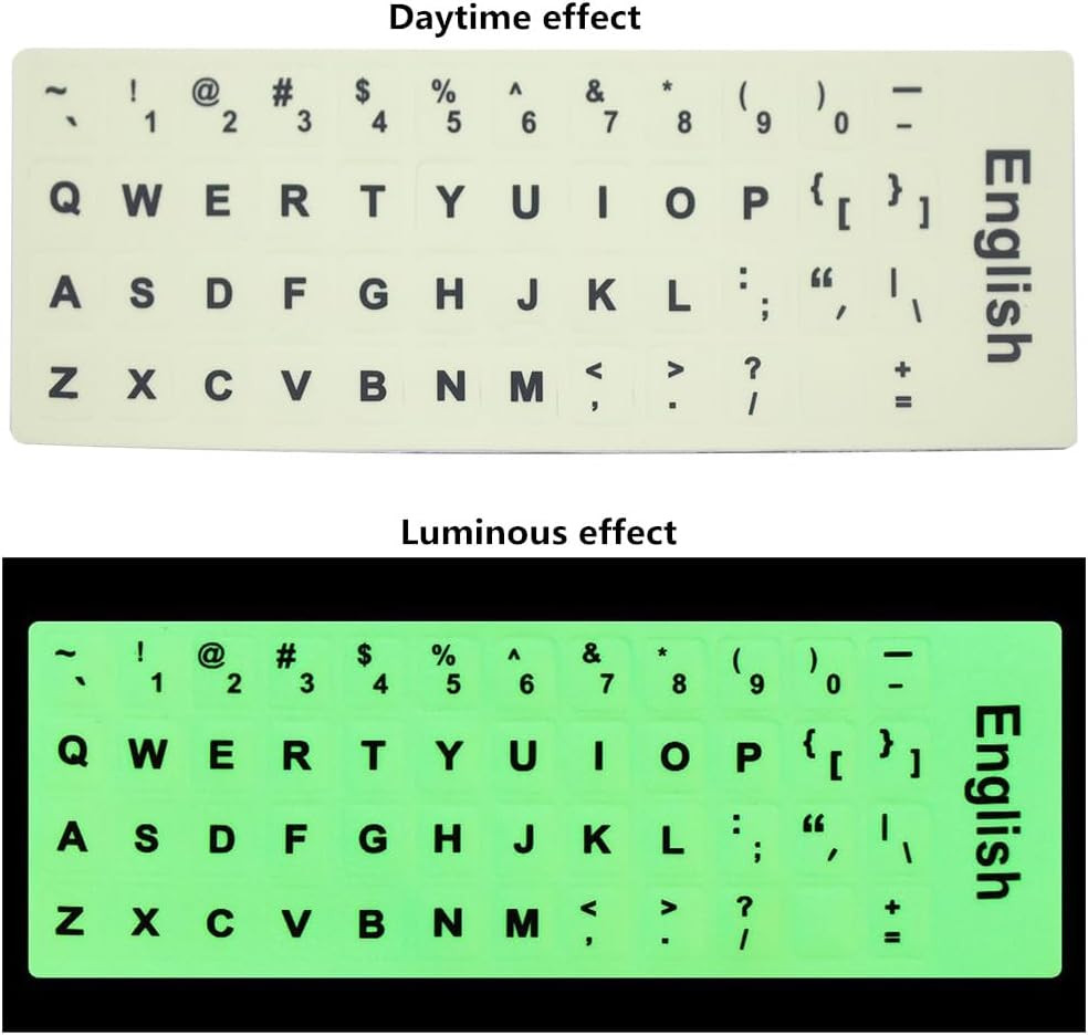 English Sticker Glow in the Dark, Luminous Replacement Keyboard Sticker for Lapt