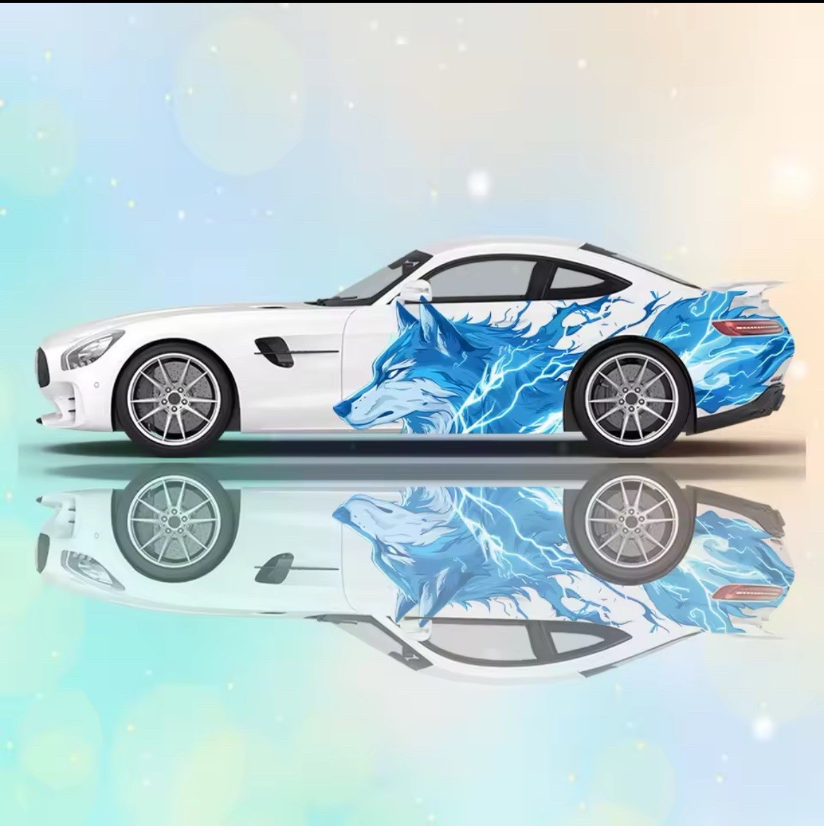 Blue Lightning Wolf Car Vinyl; Comes With Both Sides; Cool Car Decals 2 PCS