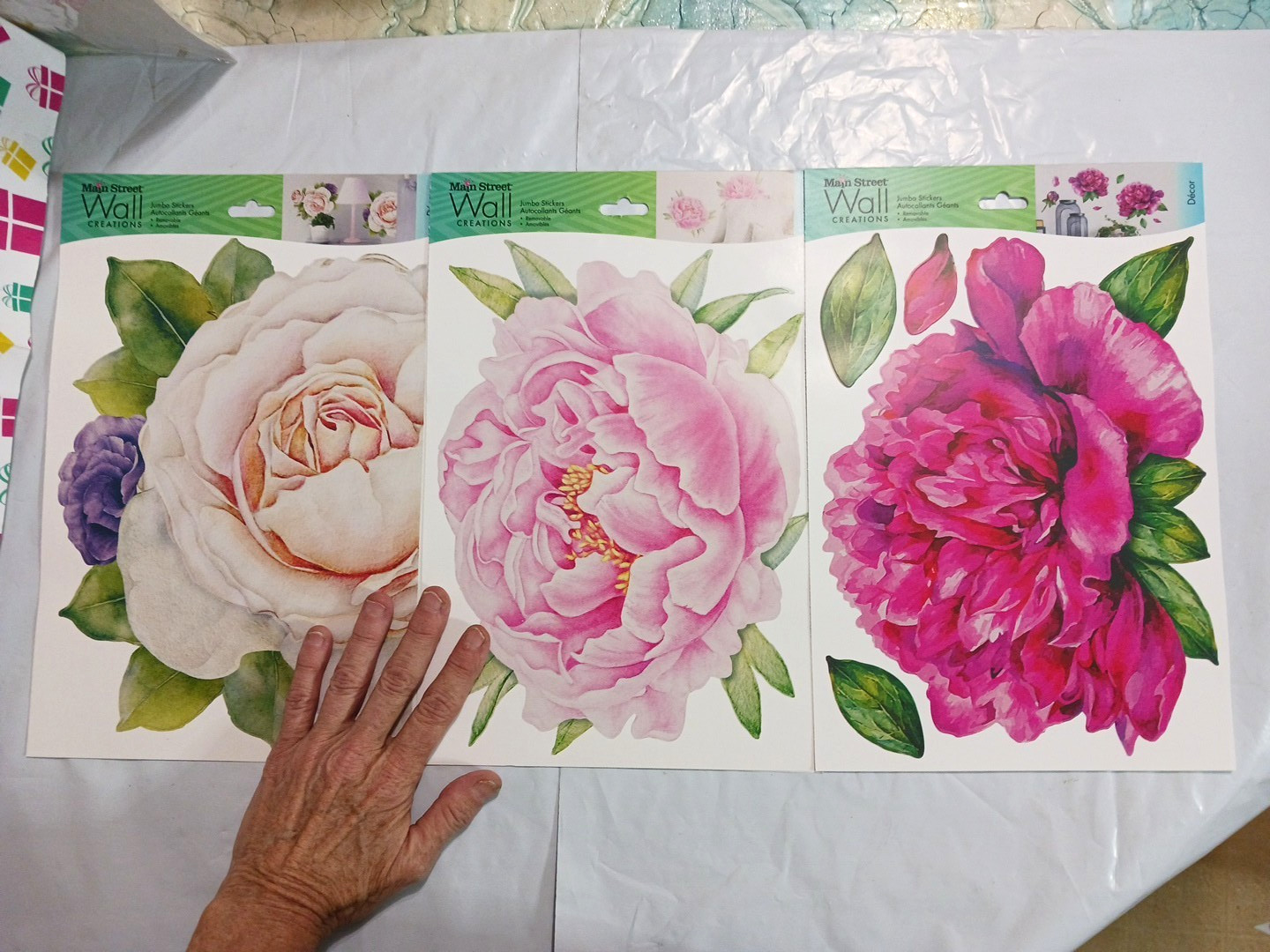 Wall Decals 10" Flowers. Rose + Pink. 3 sets. Peel and stick floral decorations