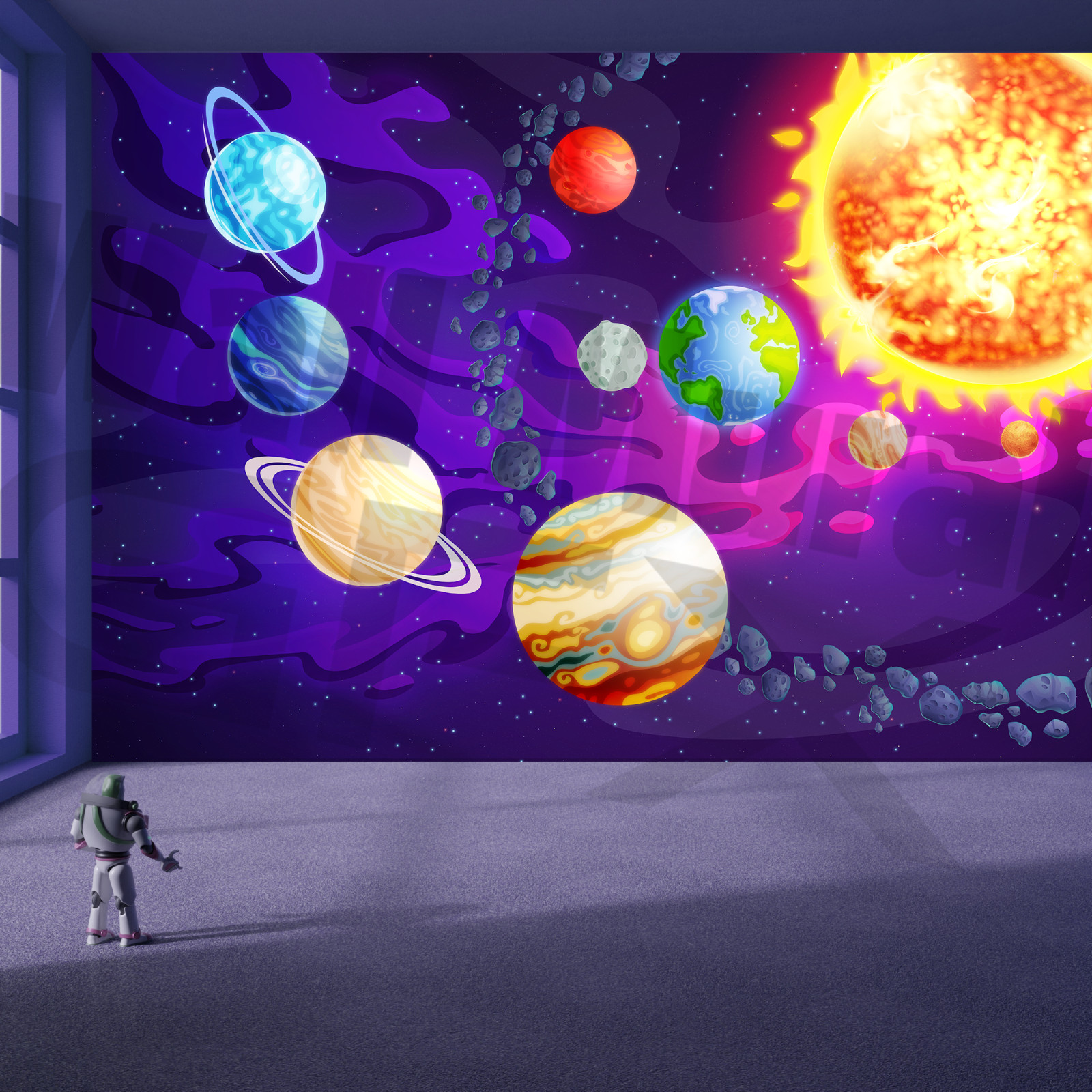 Kids Solar System Space Wall Mural Wrap Peel and Stick Vinyl Wallpaper Wrap Film