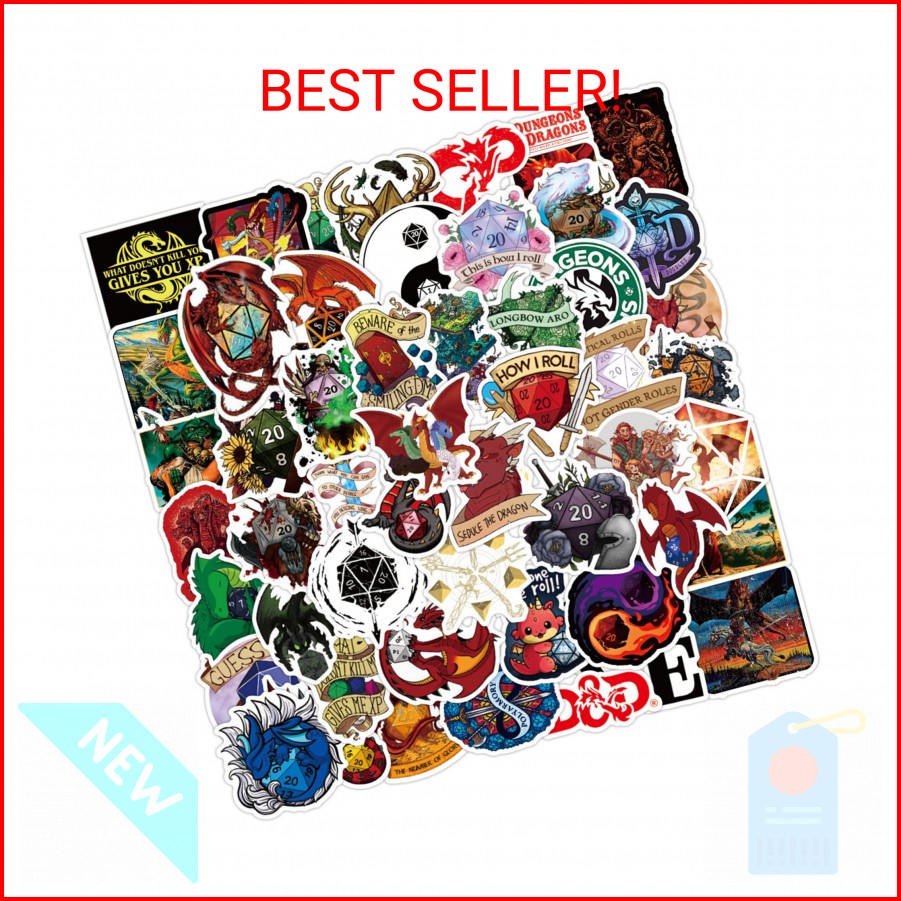 50Pcs Game Dungeons & Dragons D&D Waterproof Stickers for Water Bottle Cup Lapto
