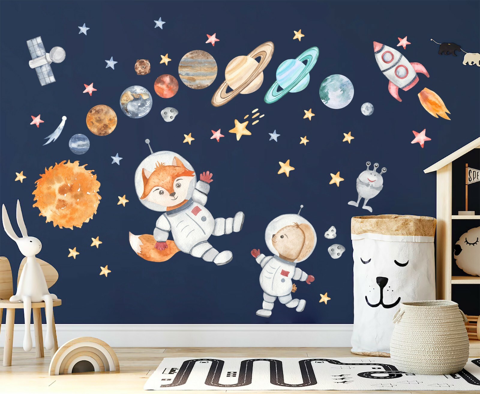 Solar System Planets Earth Sun Moon Asteroids Nursery Decals Peel Wall Stickers