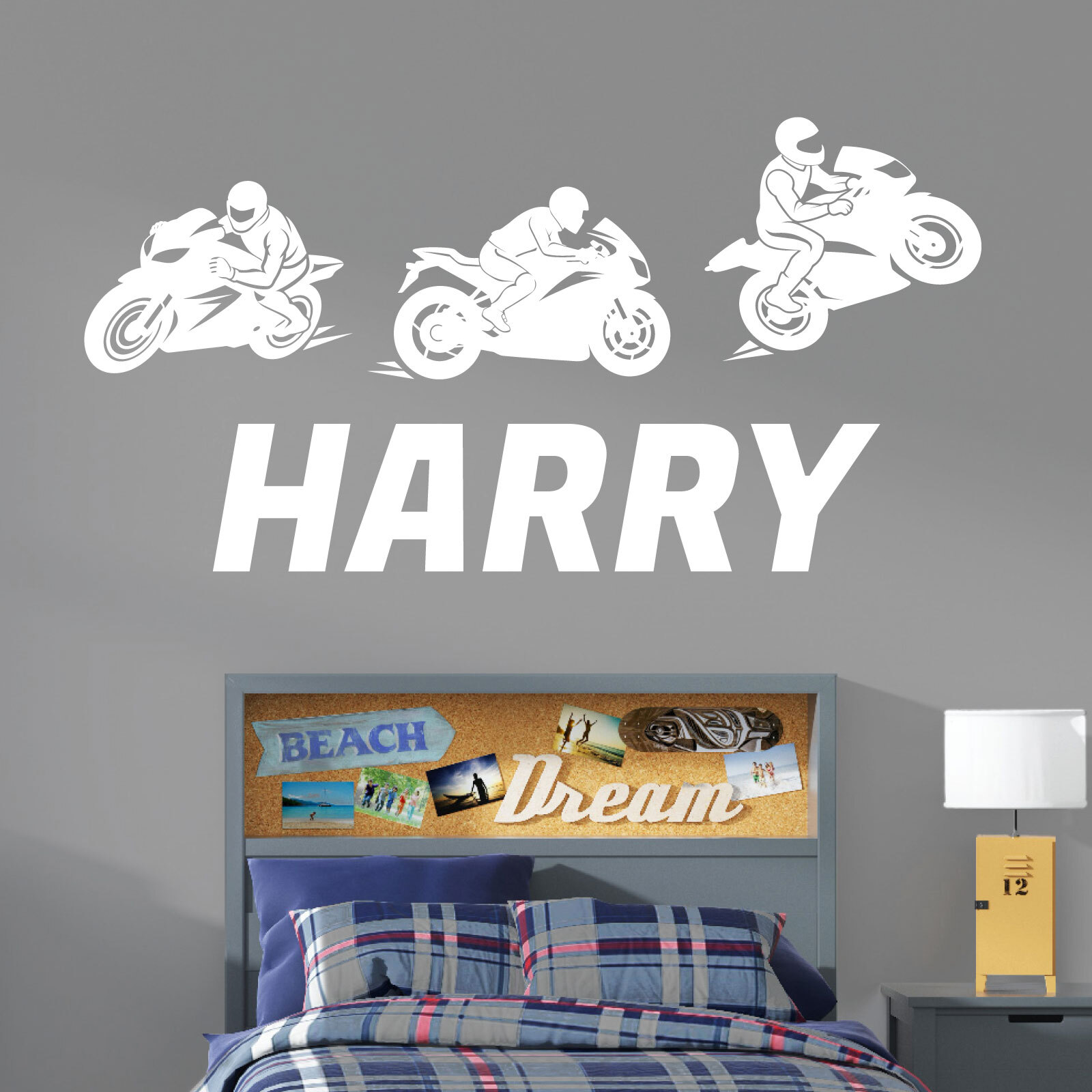 Personalised Name Motorbike Wall Sticker – Racing Motorcycles – Boys Bedroom