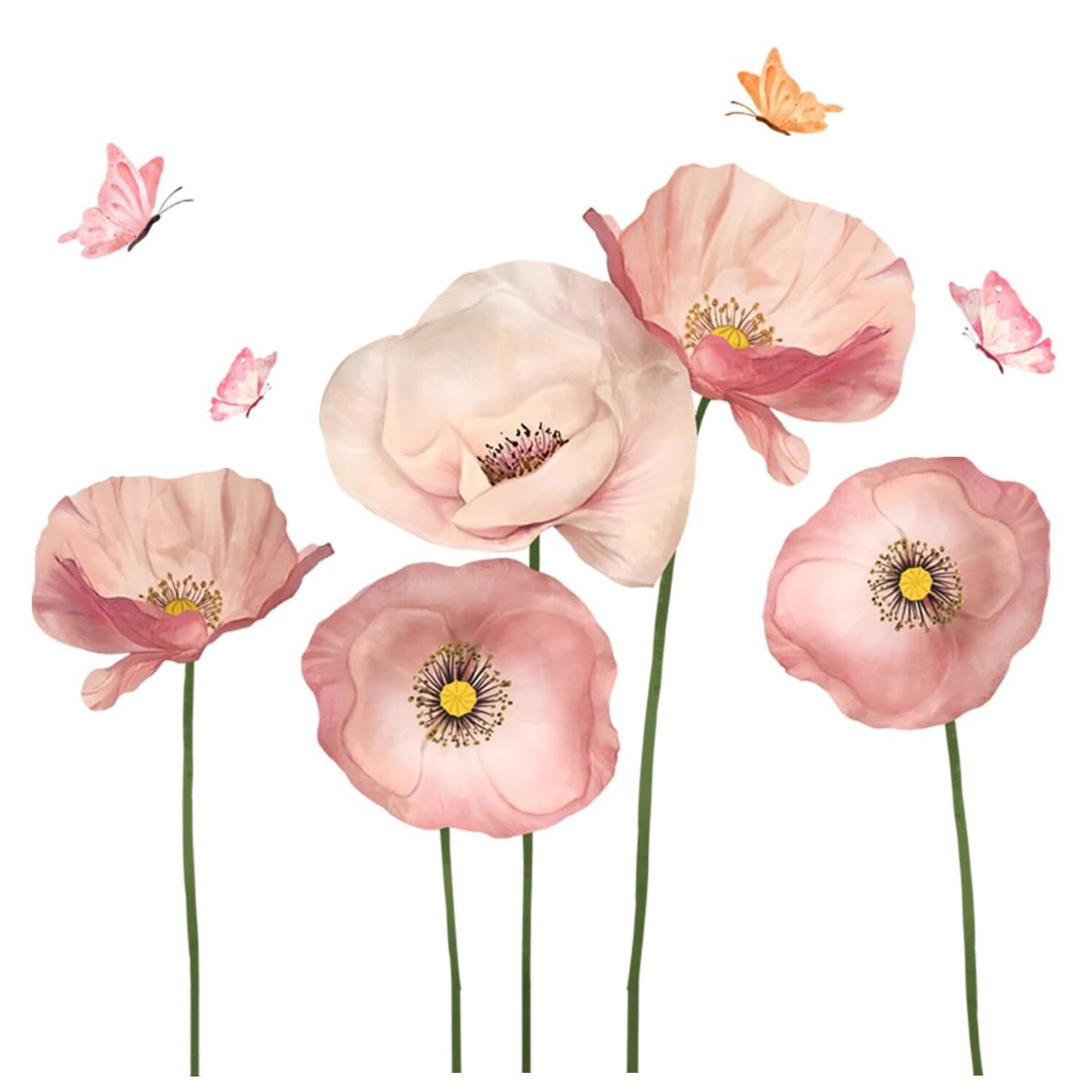 2 Sheets Giant Pink Flower Wall Stickers 5 Poppy Flowers Wall Decals DIY Peel…