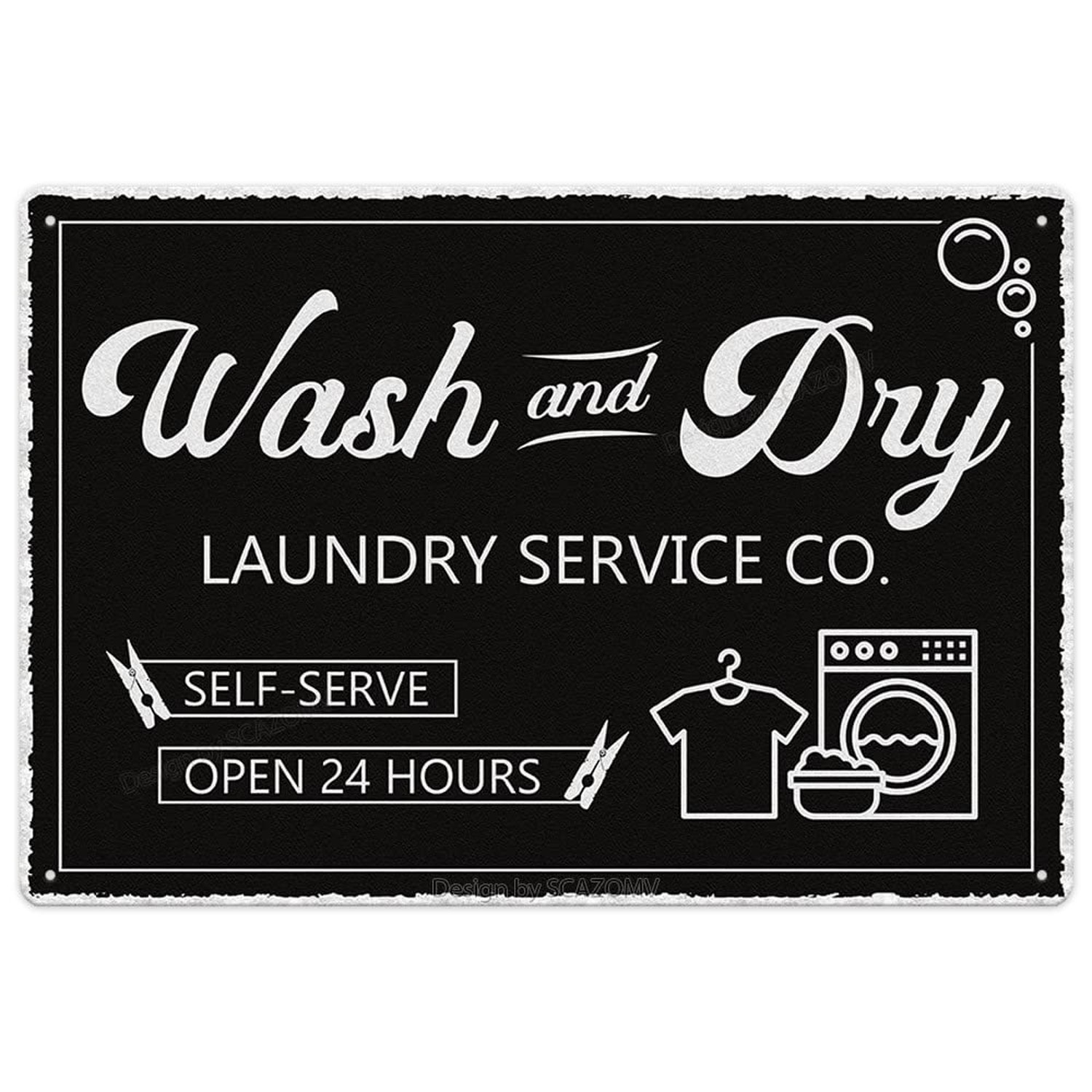 SCAZOMV Laundry Room Decor Black Sign, Wash and Dry Laundry Wall Plaque Art A…