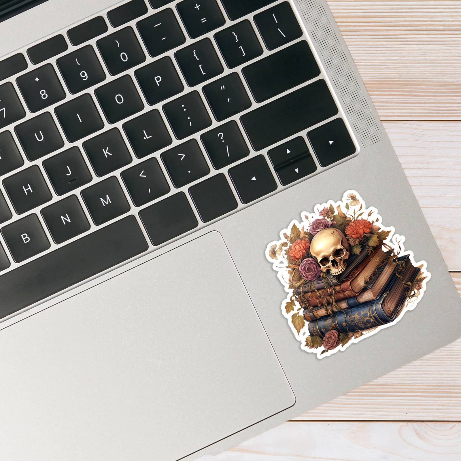 Autumn Flowers Skull Books – Vinyl Decal Sticker – Car Window Laptop – #249