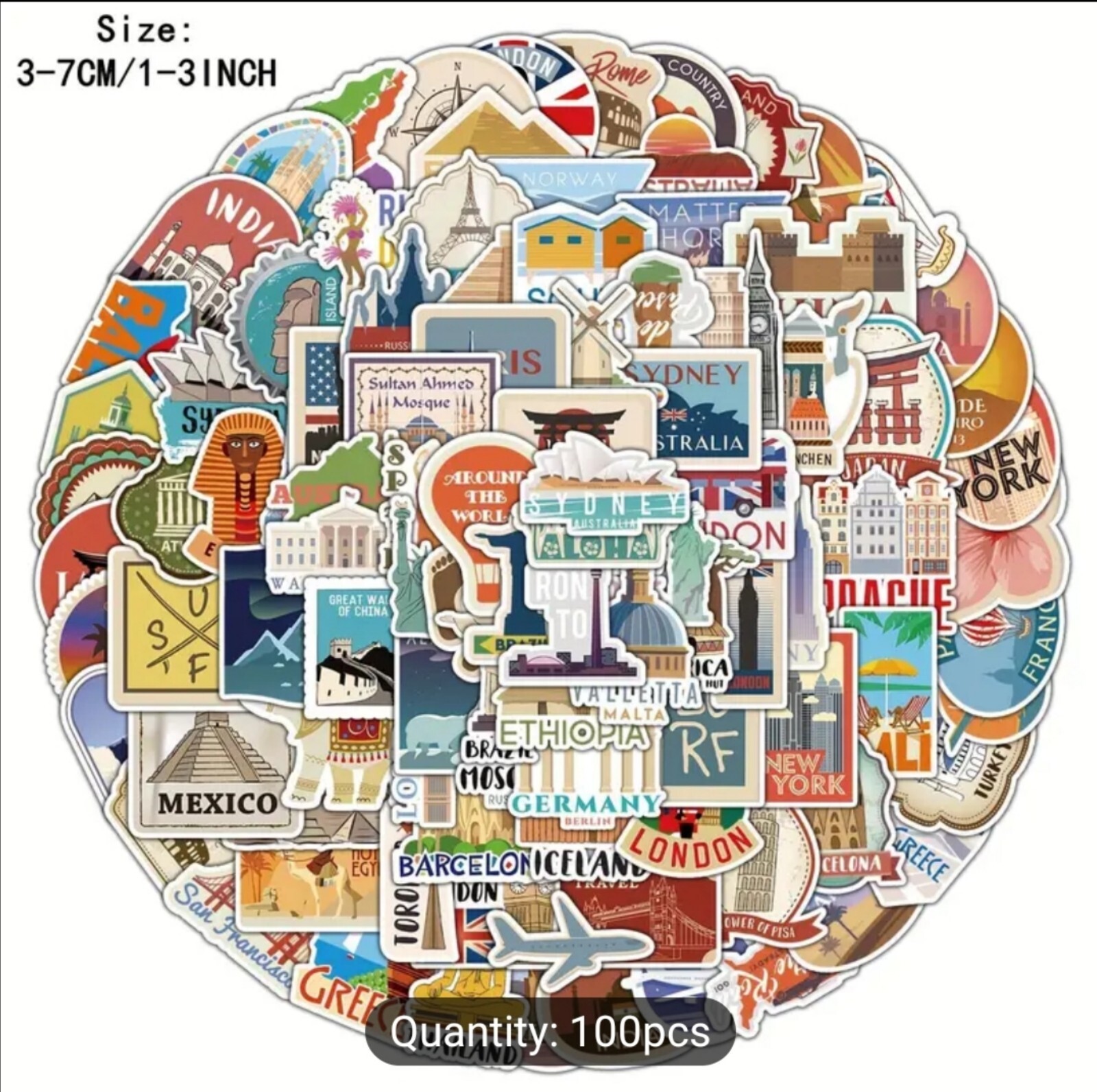 20 PCS Famous Countries Cities Landmarks Locations Travel Stickers BRAND NEW