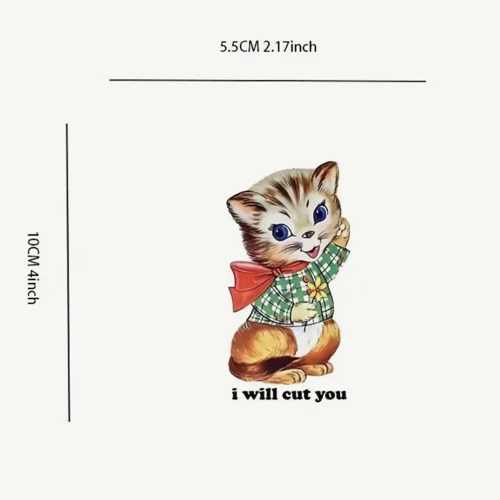 Decal – Cute Cat I Will Cut You, Funny Kitty Sticker Retro Vintage Style