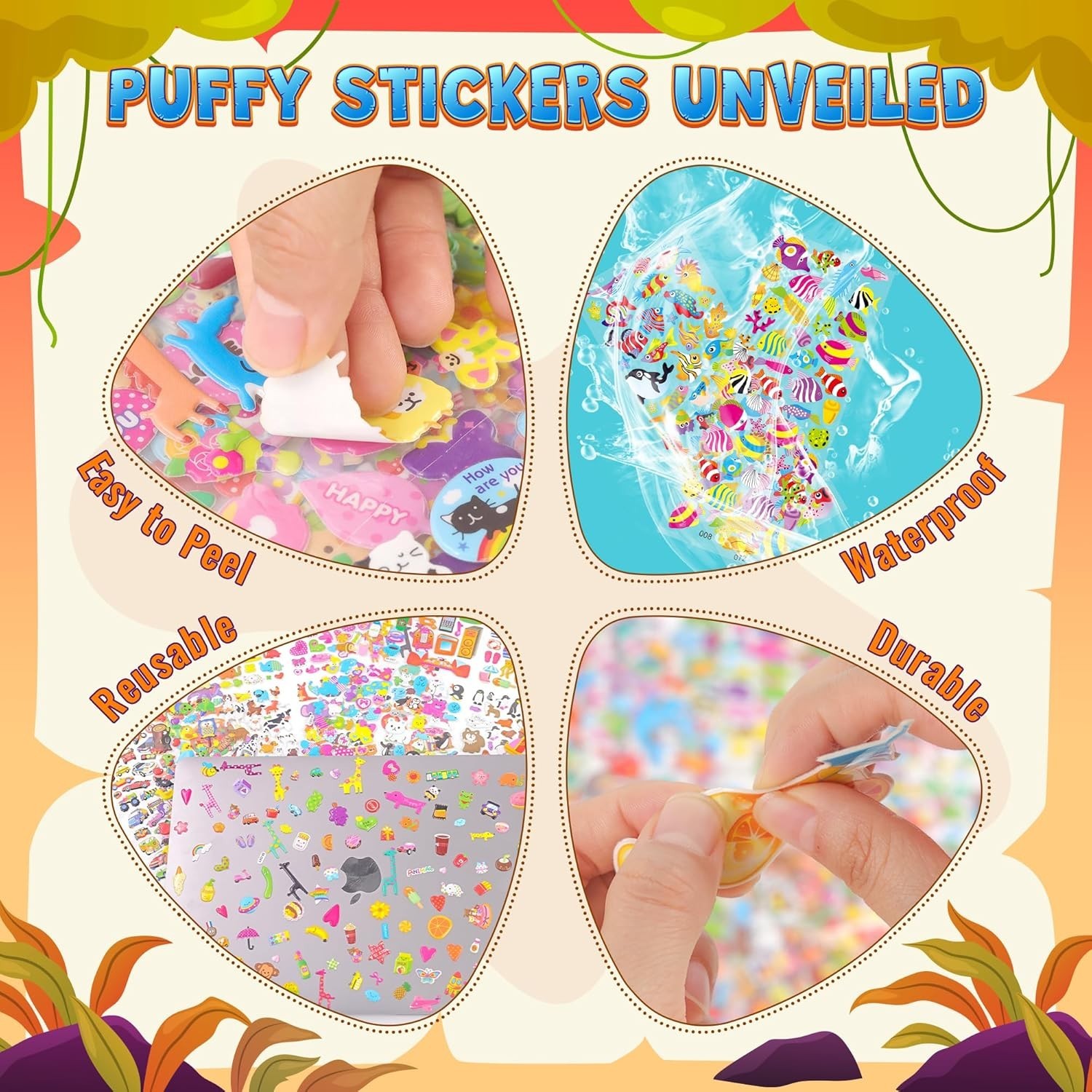 3200+ Kids 3D Puffy Stickers | 64 Sheets Cute Animal Reward Stickers