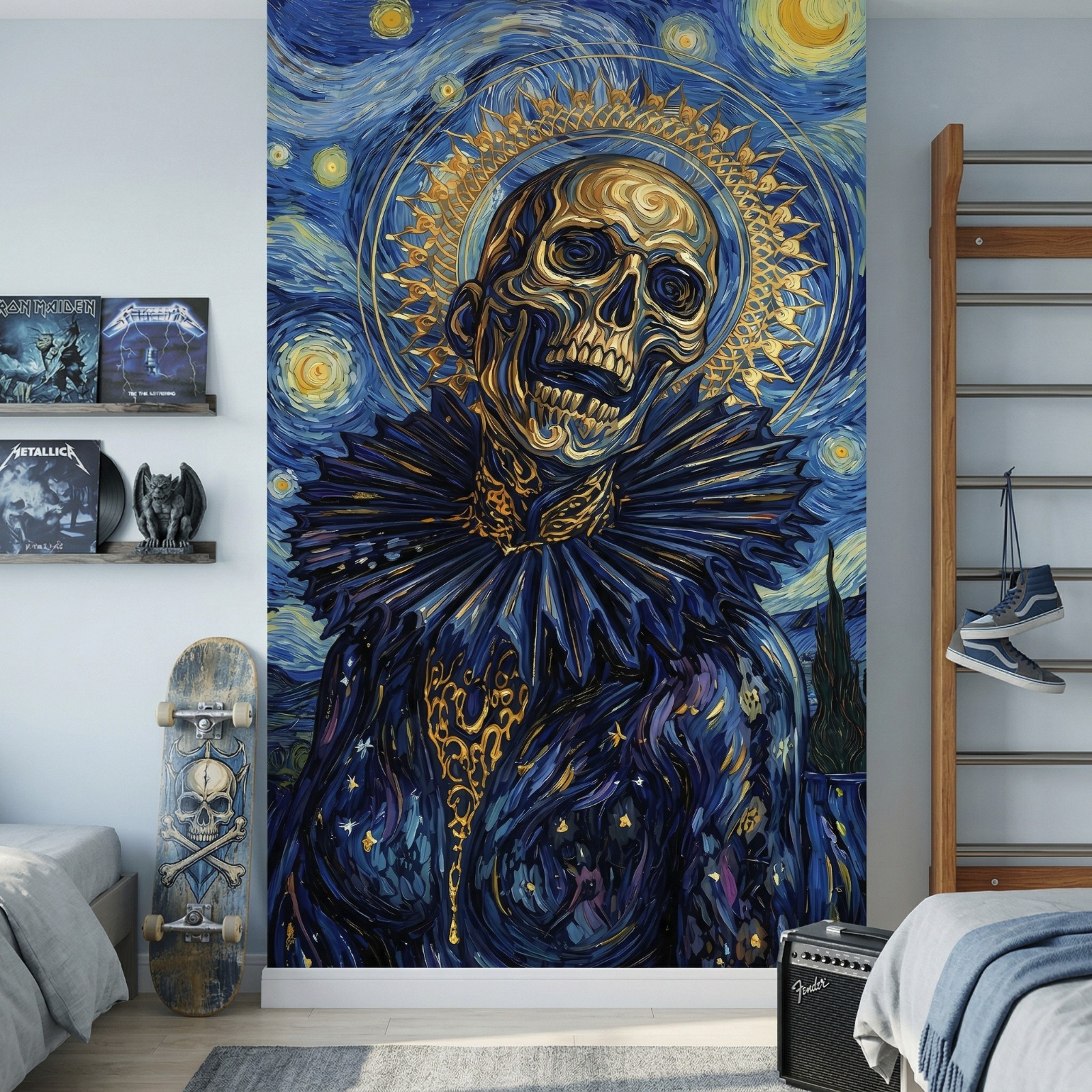 Darkness in Van Gogh's Starry Night Door Wrap, 1-piece Laminated Sticker Mural