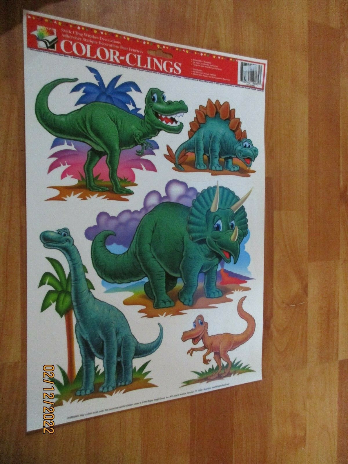 Dinosaur Color Clings Paper Magic Vintage 5pc Window Decoration NOS