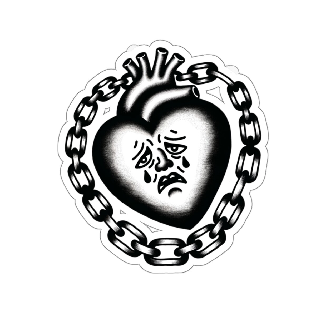 Sticker Traditional Tattoo Art Heavy Heart Chain Sorrows Emo 2×2" 3×3" 4×4" 6×6"