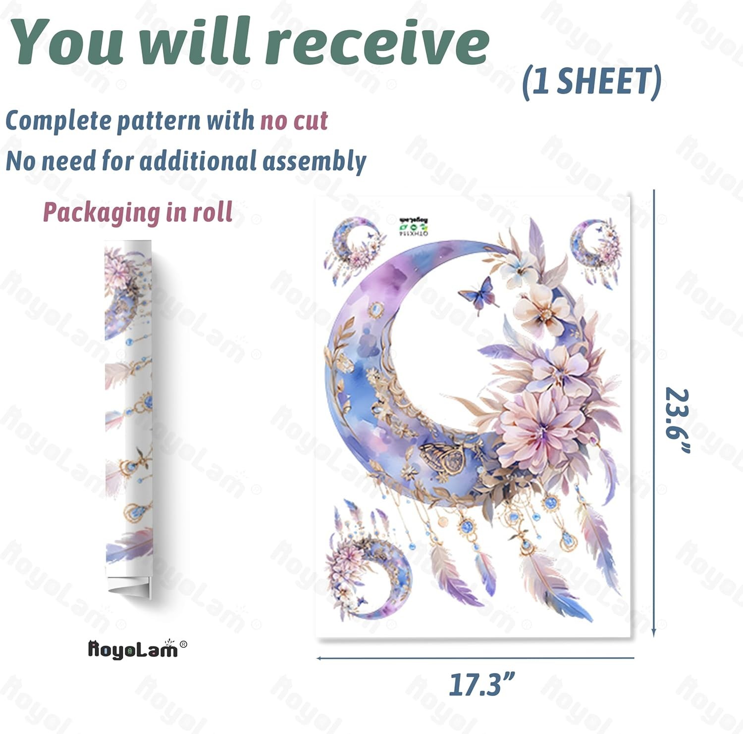 Purple Dream Catcher Wall Decals Removable Moon Floral Vinyl Stickers for Nur…
