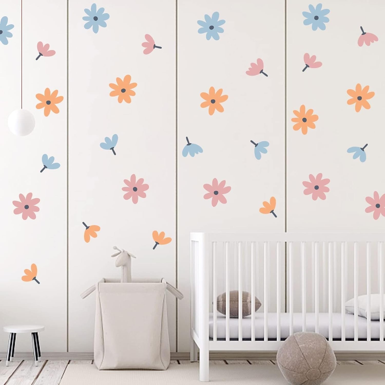 Waterproof Floral Wall Decals – Retro Daisy Decor for Kids' Rooms, 44 Stickers