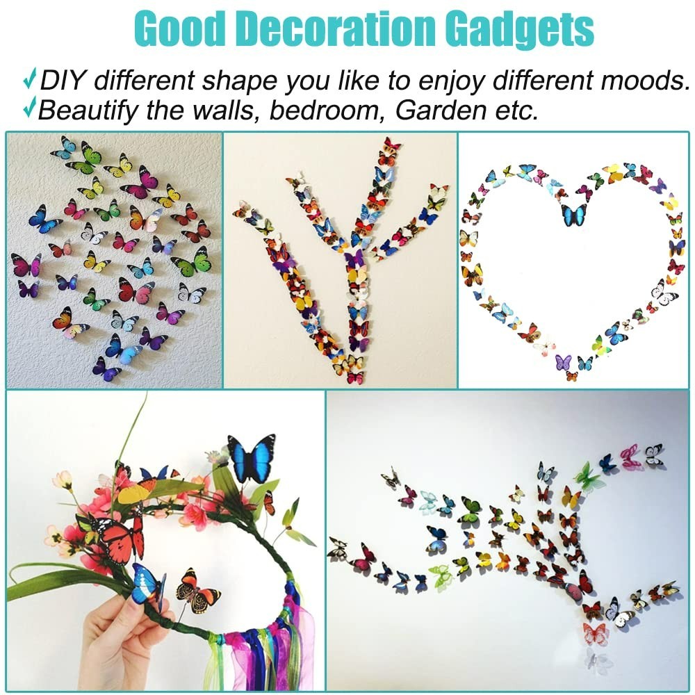 80 PCS Butterfly Wall Decor Waterproof Removable Reusable Wings Foldable PVC …