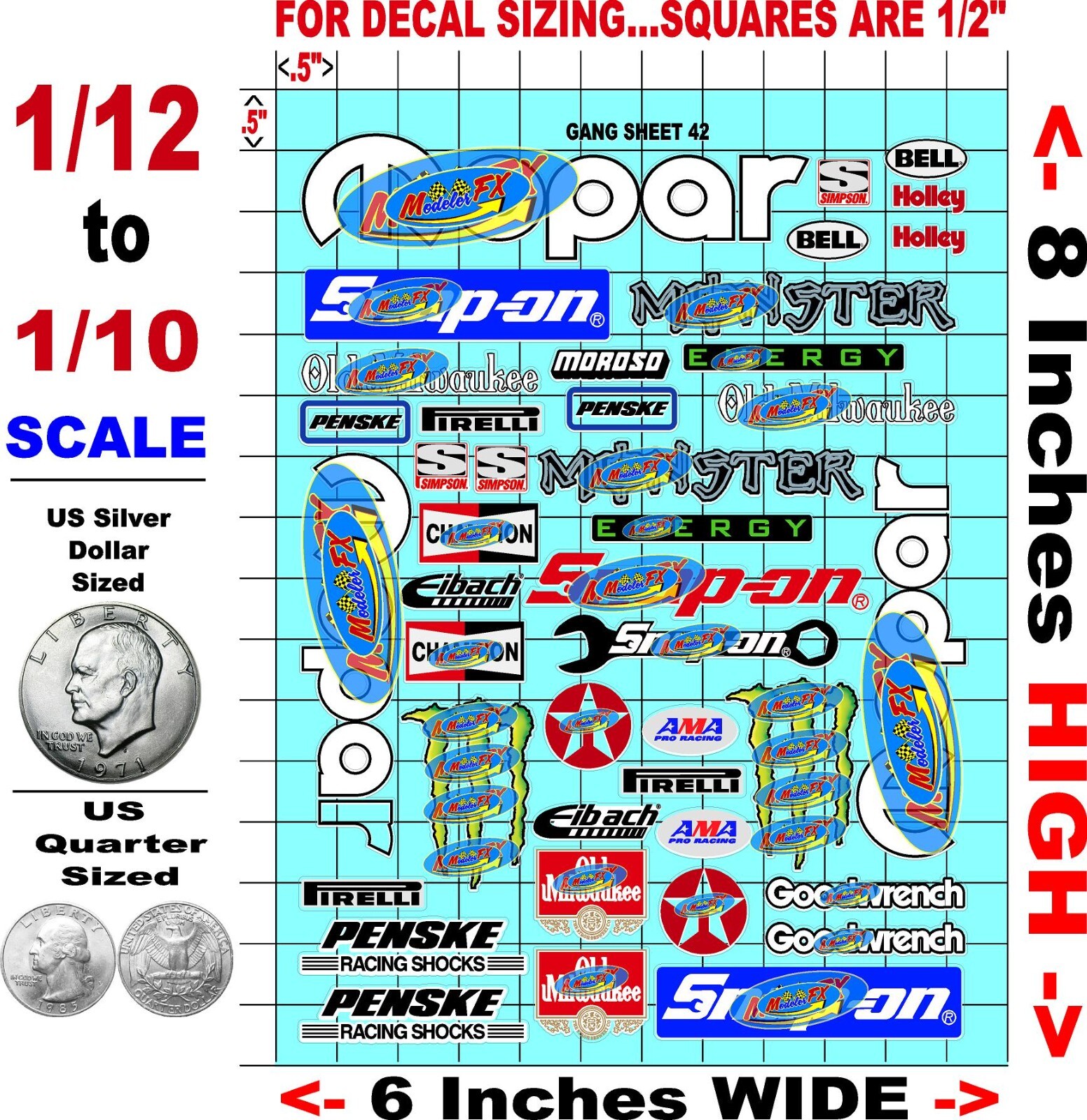 WHITE Vinyl Sticker Sheet 42-R/C MODEL Decal fits 1/10-1/16 Scale MOPARSRACING
