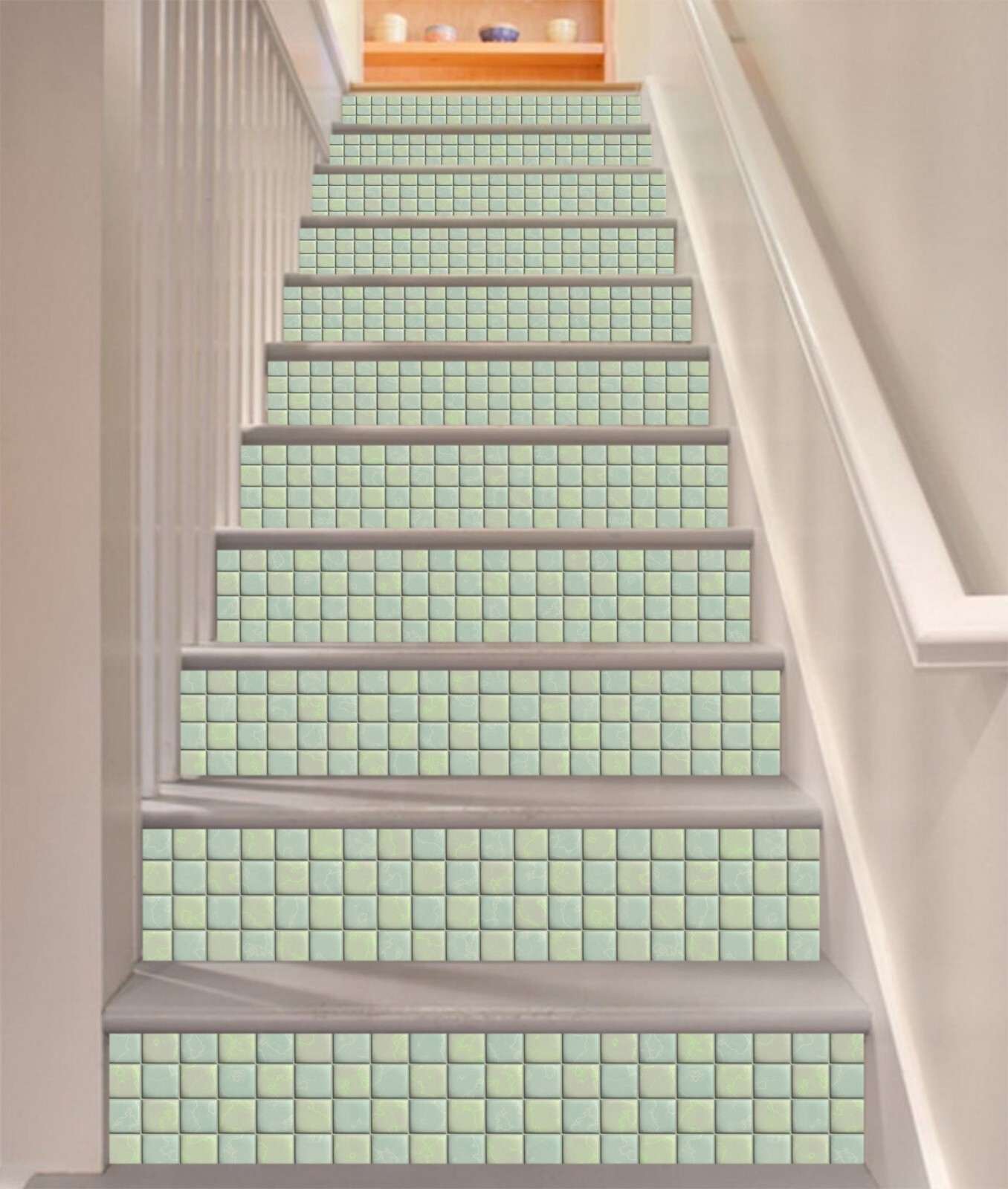 3D Green Checkered AZ602 Stair Risers Decoration Mural Vinyl Wallpaper Kay