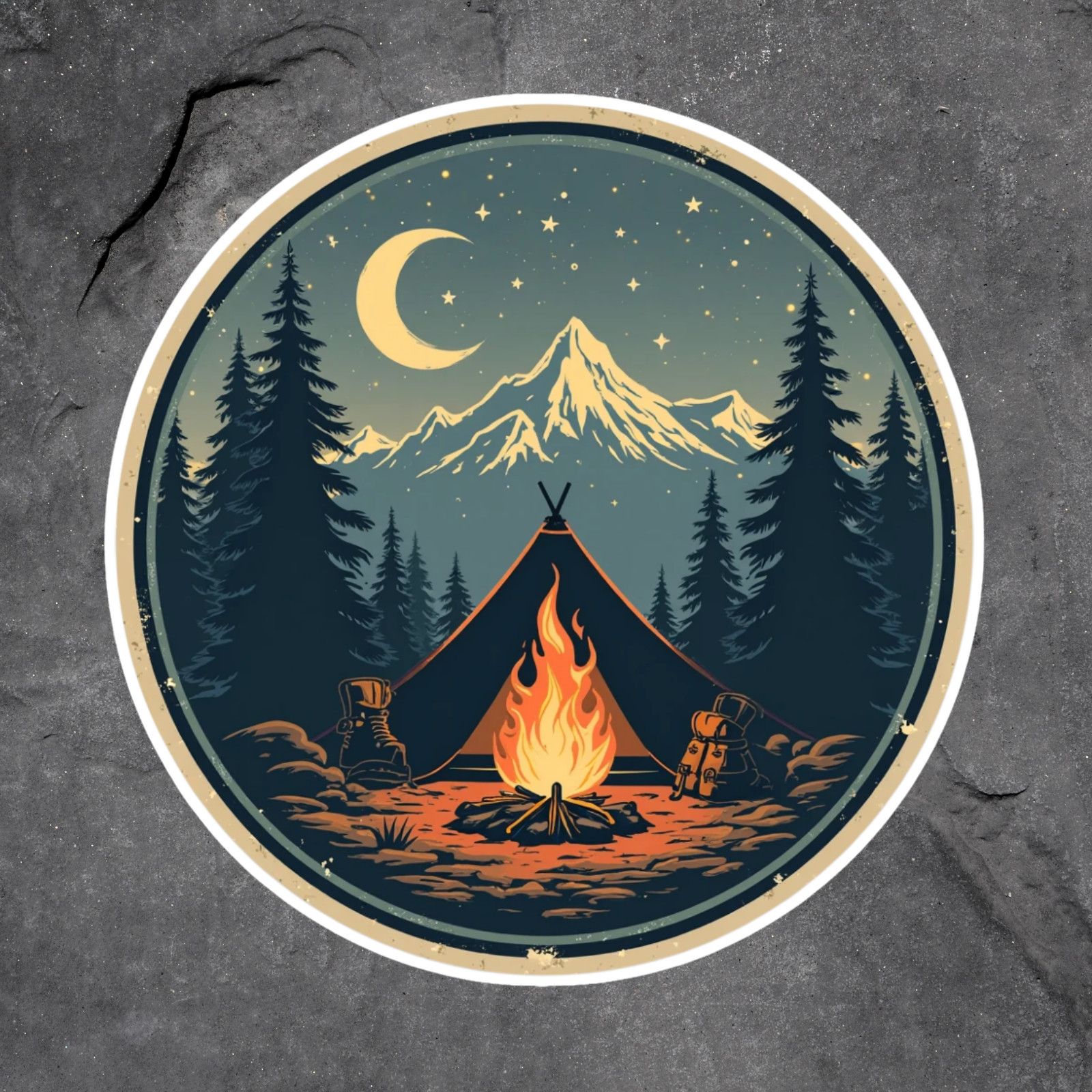 Camping sticker vinyl decal campfire mountain forest wilderness tent