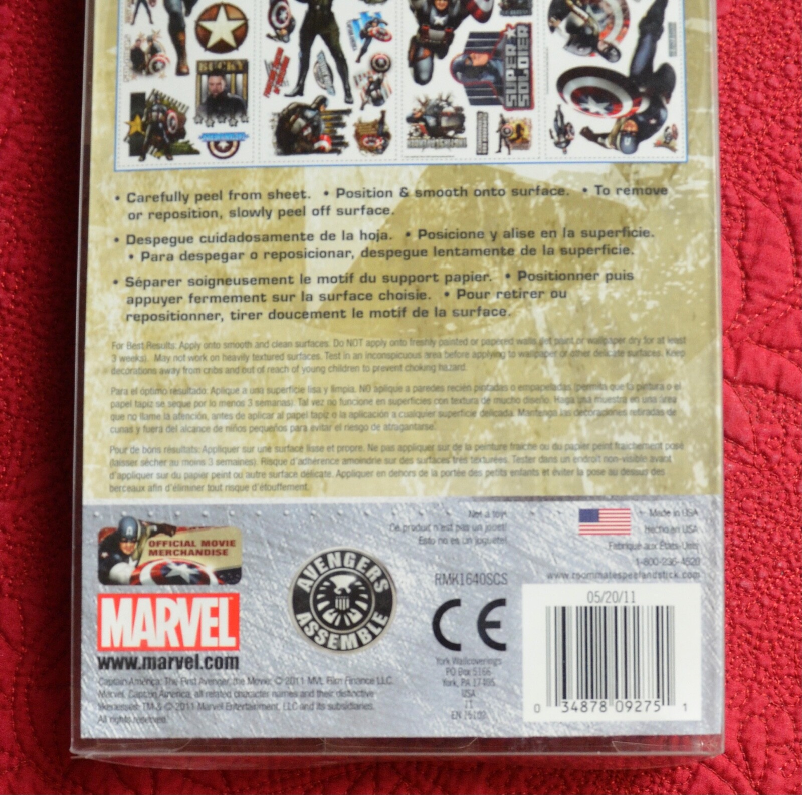 Marvel Studios CAPTAIN AMERICA Peel & Stick 34 Wall Decals Precut Reusable