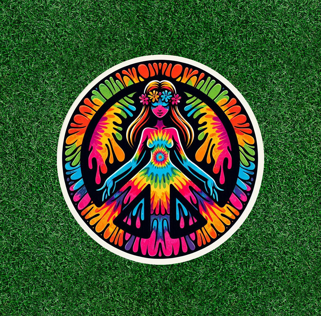 Hippie Girl peace symbol 100% waterproof vinyl sticker decal – many sizes