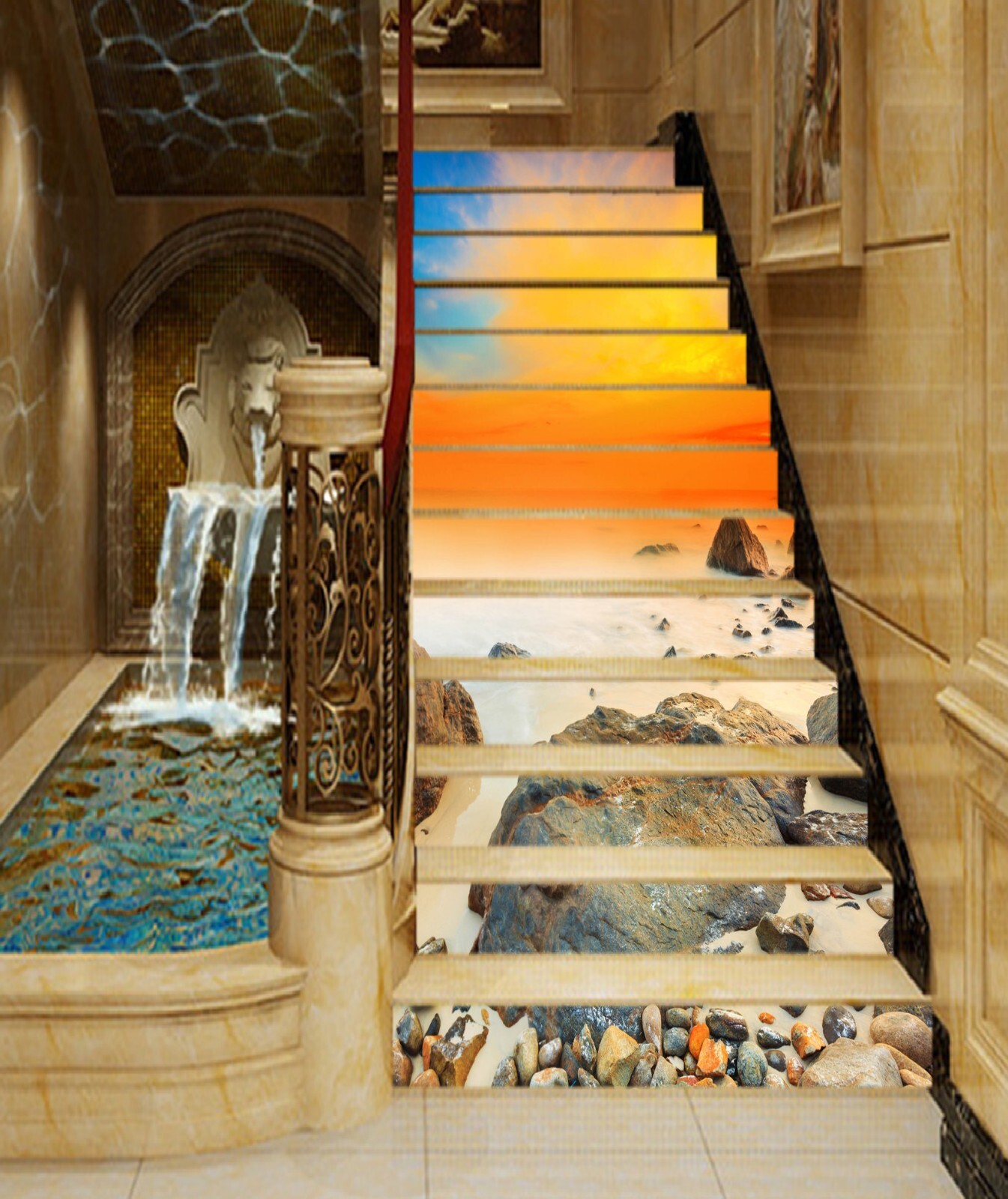 3D Stone Beach AZ1098 Stair Risers Decoration Mural Vinyl Wallpaper Kay