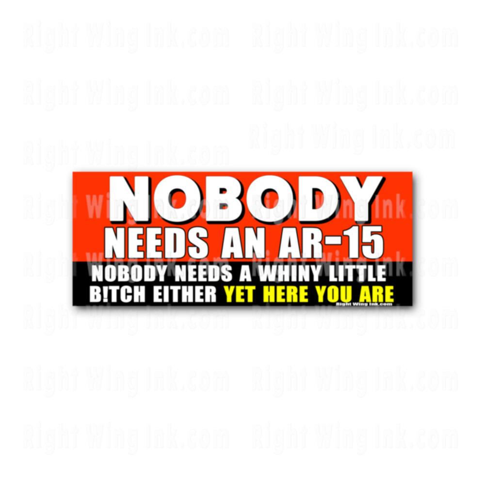 Nobody Needs an AR-15 – But Here you are Funny Stickers Decals 2 PK 8" wide