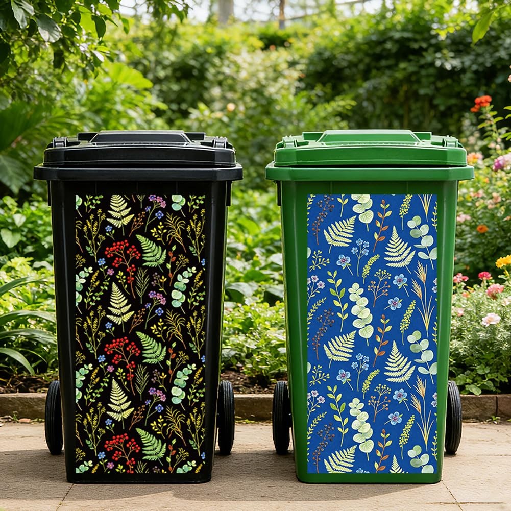 TNKBREEZE 2Pcs Wheelie Bin Stickers Plant Illustrations Garbage Can Decals Bo…
