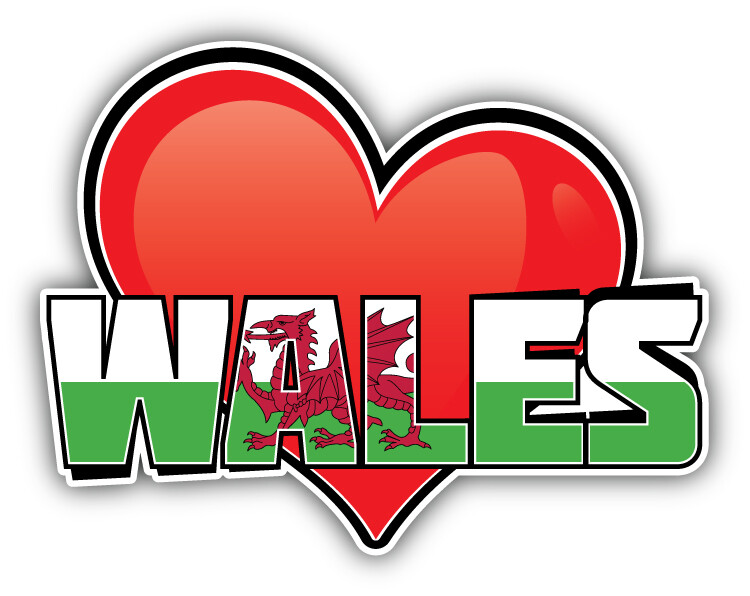 Wales Art Heart Flag Travel Slogan Car Bumper Sticker Decal