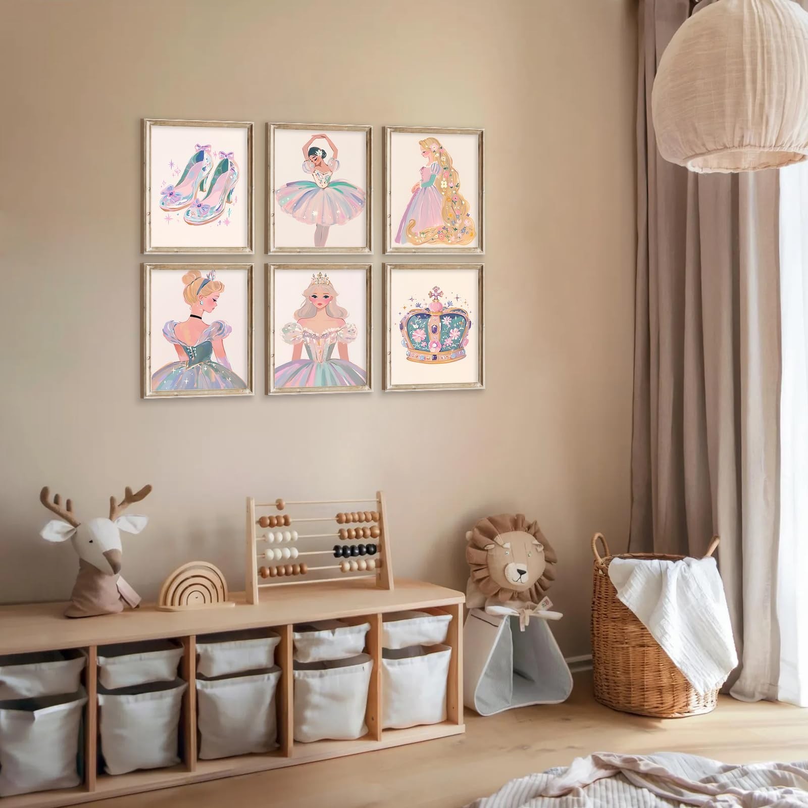 Aroutde 6Pcs Cartoon Nursery Room Wall Decor, Pink Girly Canvas Posters Prepp…