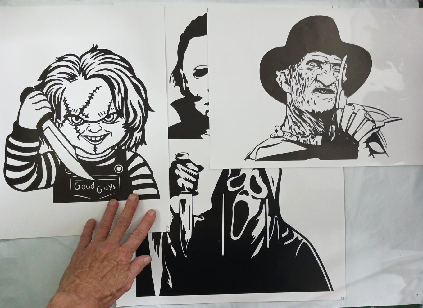 Large Window Stickers. Chucky, Freddy Kruger, Scream ghost, Michael myers Horror