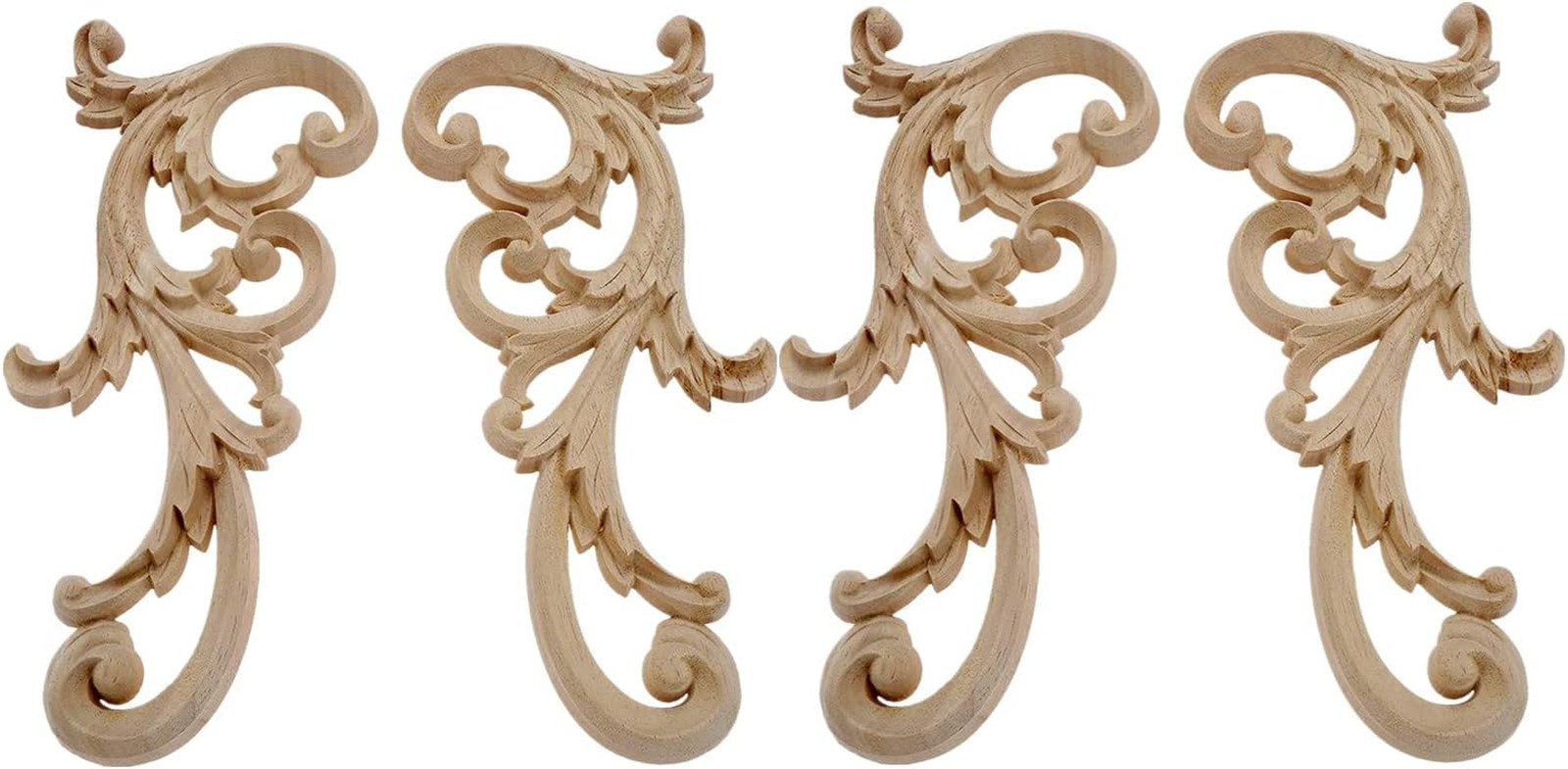2-Pair Clear Carved Wood Appliques Onlay, 24X12Cm/9.45X4.72Inch, Door Decorative