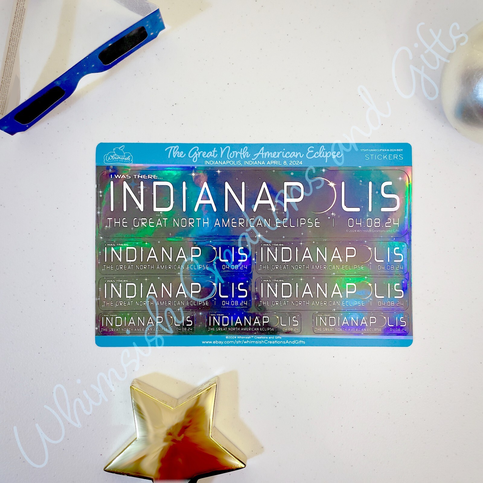 Eclipse 2024 Commemorative Indianapolis Holographic Vinyl Sticker Sheet