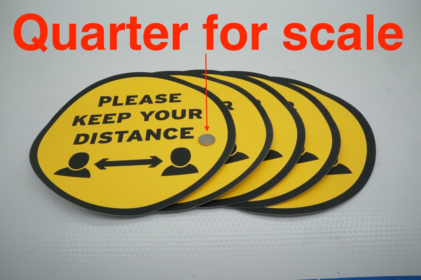 5pc Yellow Please Keep Your Distance Social Distancing Nonslip Floor Sticker 12"