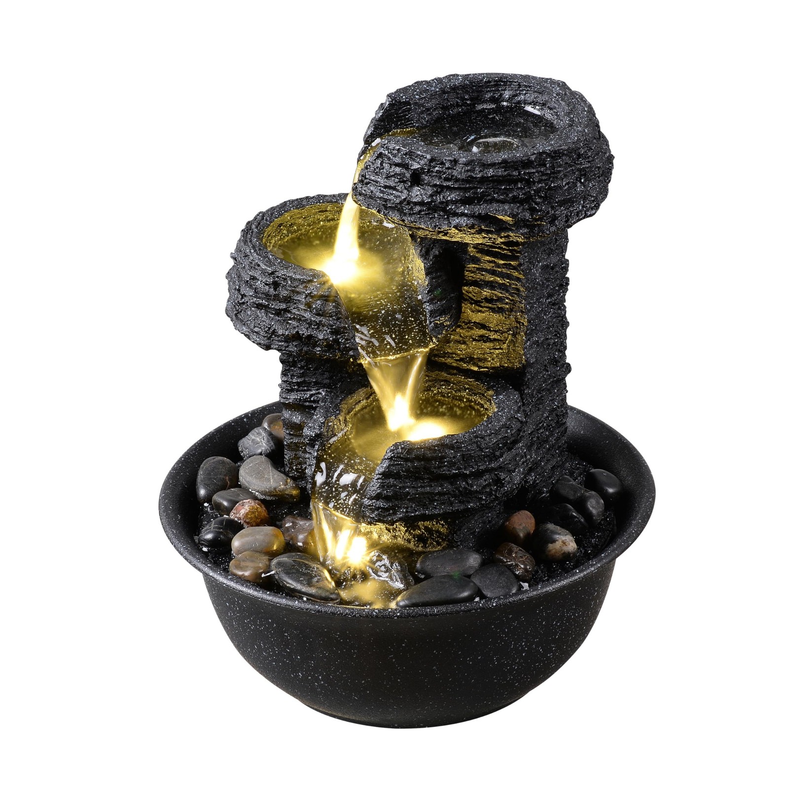 Rock Style Tabletop Fountain with LED Light – Indoor Waterfall Feature for