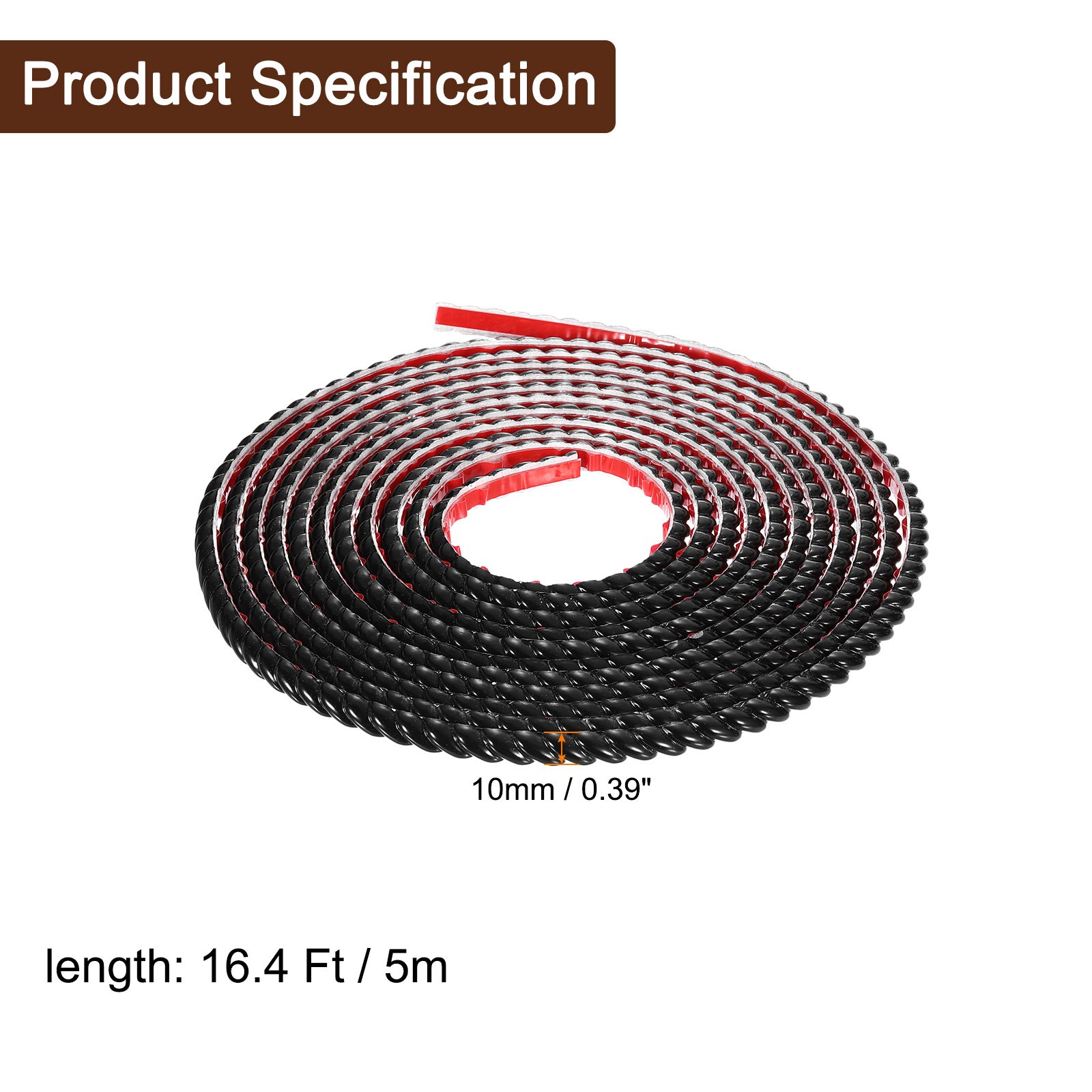 Flexible Wall Trim Molding Trim 16.4Ft x 0.39 Inch Adhesive Line Black
