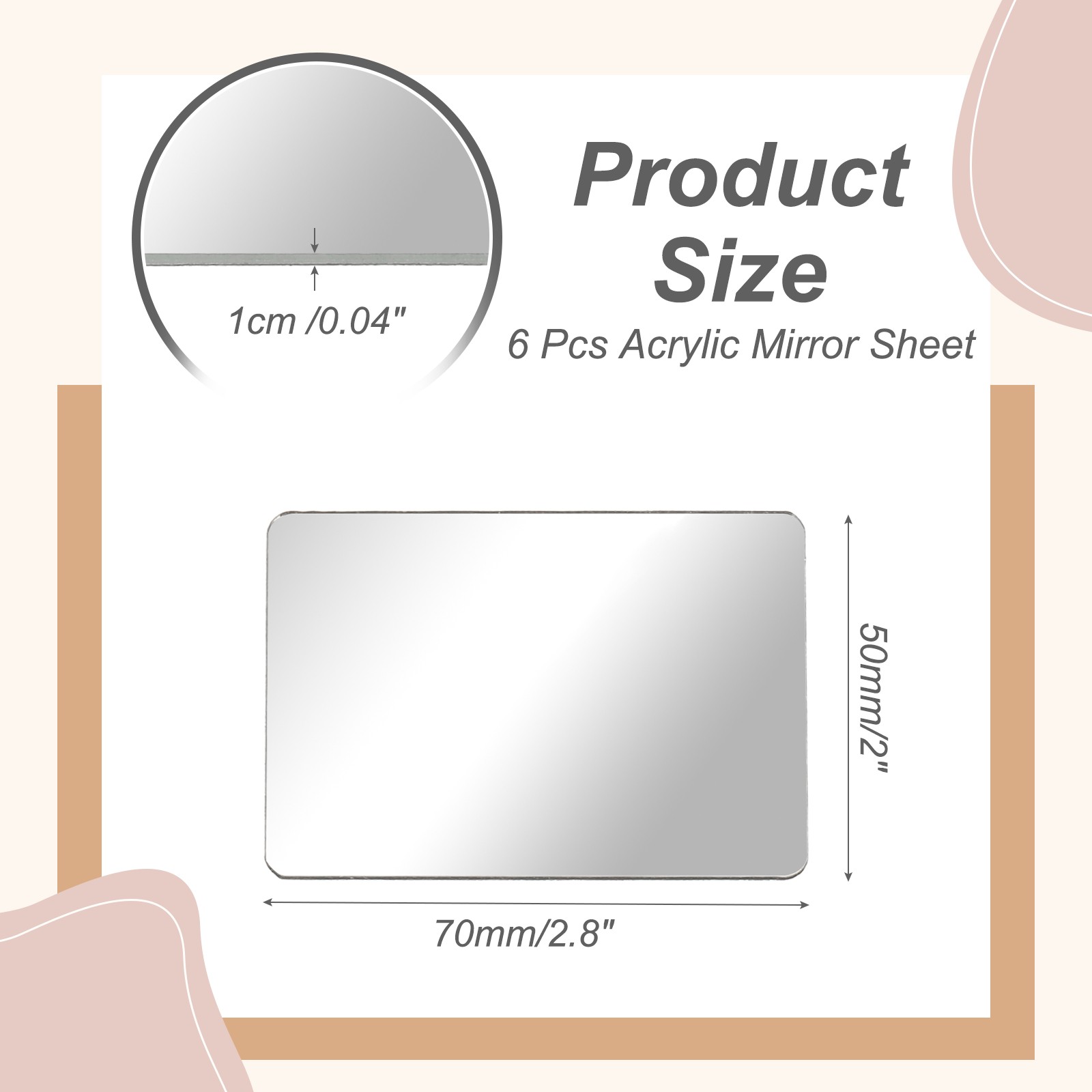 6Pcs Acrylic Mirror Sheet, 2.8×2" Rectangle Self Adhesive Mirror