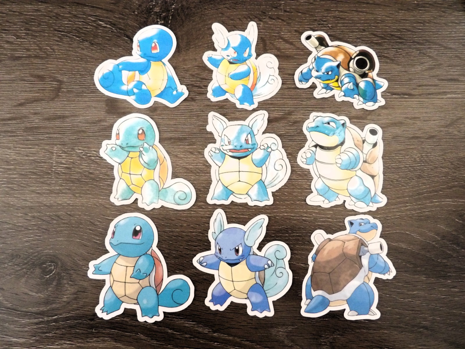 Gen 1 & 3 Squirtle, Wartortle, Blastoise Stickers, Lot of 9 Vinyl, Waterproof