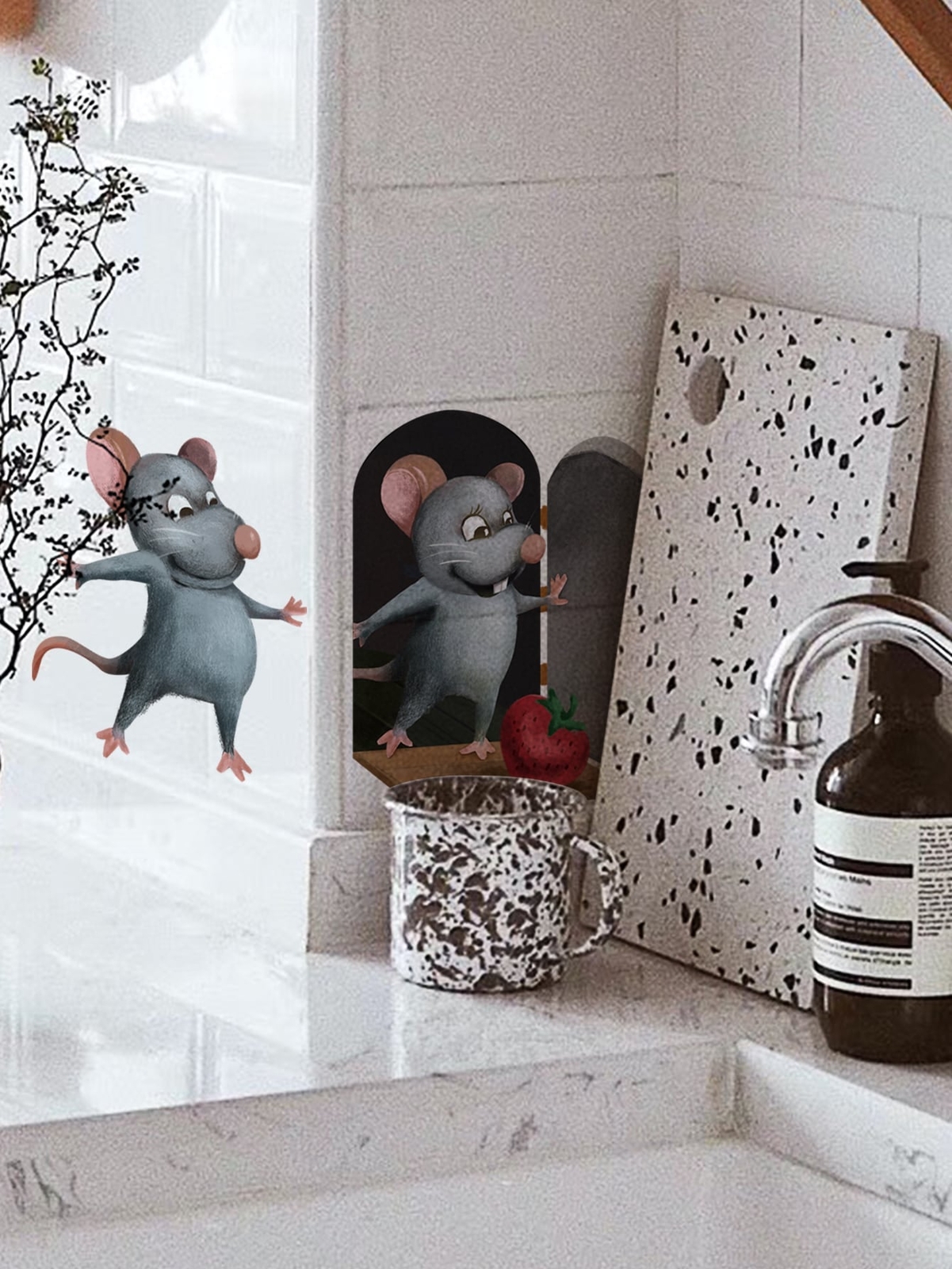 1pc 3D Cartoon Mouse Pattern Wall Sticker Mouse Hole Wall Sticker Cartoon
