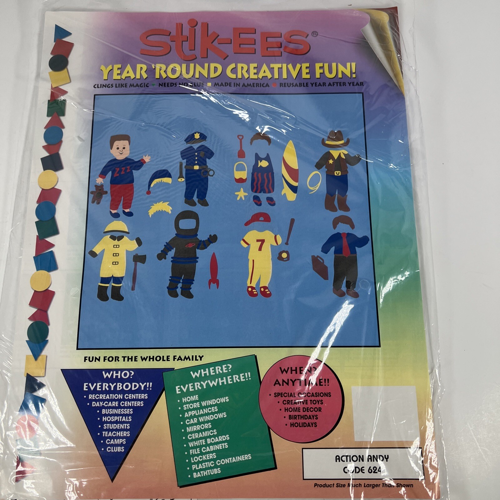 Stik-EES "Action Andy" Reuseable Window Clings Sticks Fireman Heroes Officer Fun