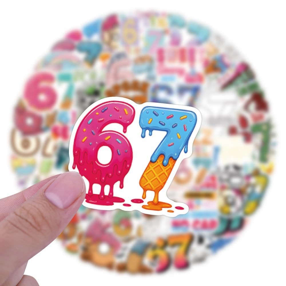 50pcs Number 67 Six Seven Waterproof Stickers Travel Trip Luggage Phone Laptop